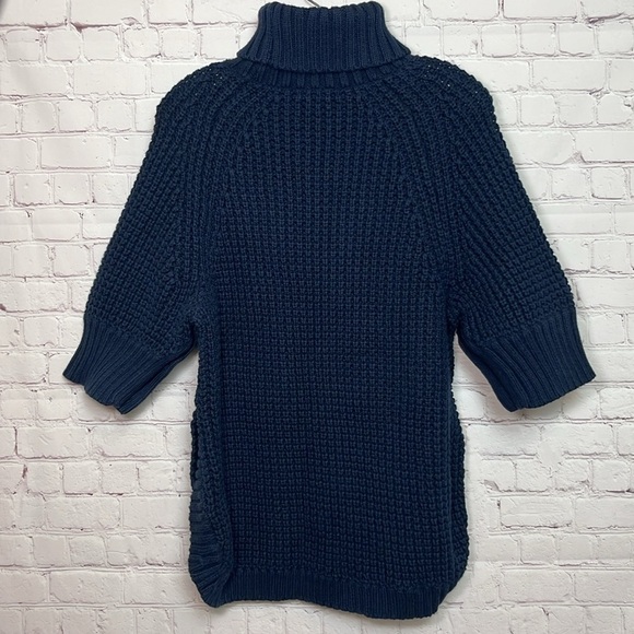 J.Crew Turtleneck Cotton Poncho in Navy - Picture 7 of 13